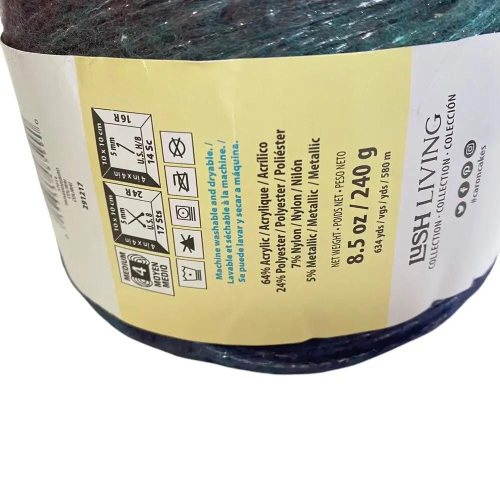 Caron Crystal Cakes Yarn Hummingbird Blue Purple Metallic Discontinued Lot of 2